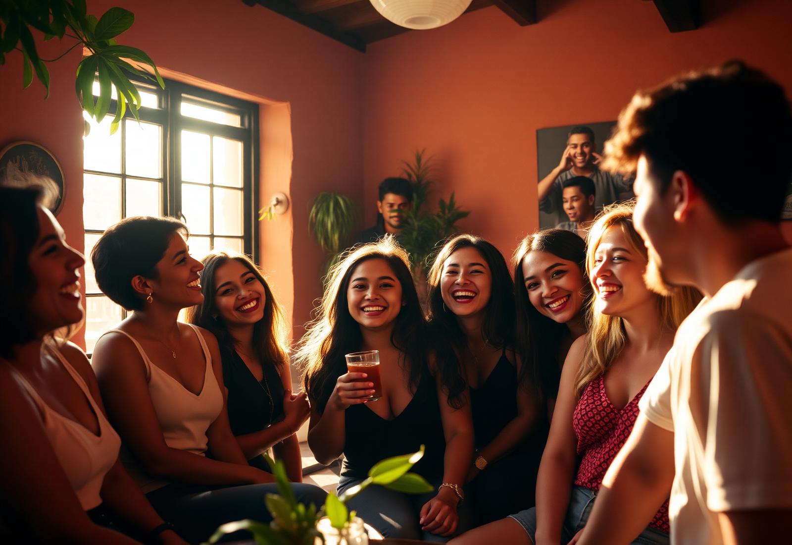 Gente reunida en una sala cálida en Colombia